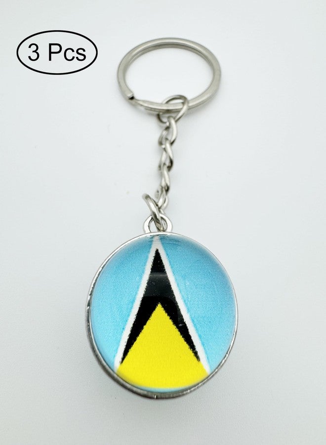 LLBFHH 3 Pcs Saint Lucia Flag Key Chain,Cool Keychain for Car Keys, Stainless Steel Keyrings & Keychains,Used for Home Decoration, Jewelry Hanging Decorations. - Image 2
